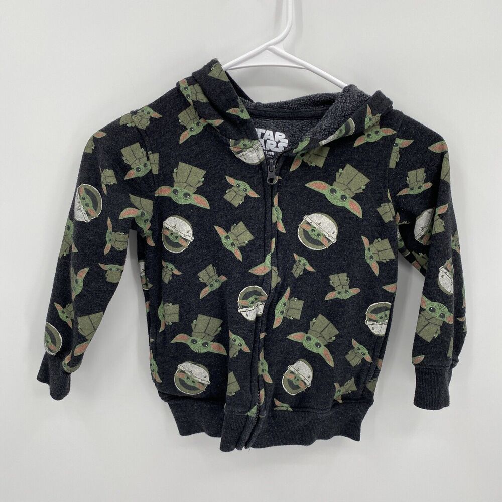 Star Wars Kids Yoda Print Long Sleeve Full Zip Hoodie Sweatshirt Black Size 5